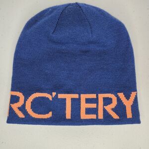 Arc'teryx Beanie Wool Blend Winter Hat, Men's One Size Blue w/ Orange Spell Out